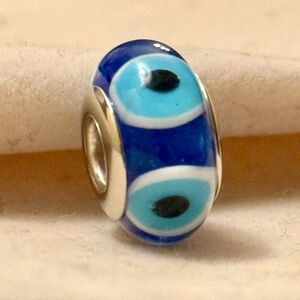 Blue Evil Eye Murano Glass Charm fit Pandora bracelets